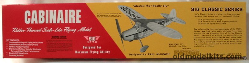 SIG Cabinaire - 22 inch Wingspan Balsa Flying Model, FF-20 plastic model kit